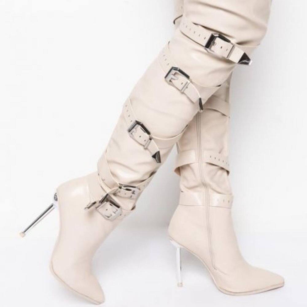 AZALEA WANG MADE TO  LAST STILETTO BOOT IN BONE ( BRAND NEW !!!!!!! )